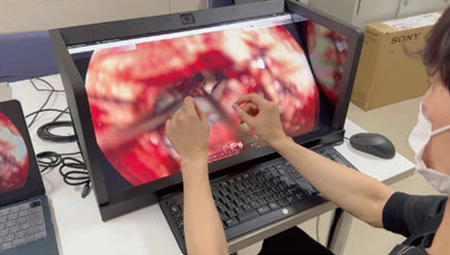 立体視映像を見ながら手技をシミュレーションすることでトレーニングの質が向上する（佐藤教授提供）。