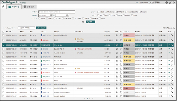 図2　CardioAgent Pro for CIEDsの患者リスト画面