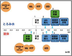 図17　とろみ水と液体の喉頭閉鎖の時間的関係