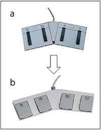 図2　a　旧フットスイッチ　　b　新フットスイッチ