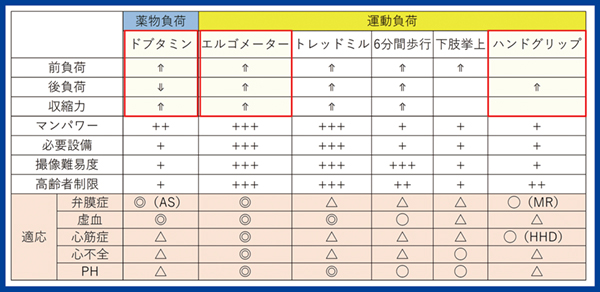 図1　負荷心エコーの種類・適応のイメージ