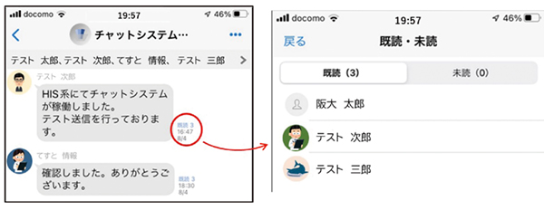 図3　既読・未読の管理 ワンクタップ/クリックで既読者，未読者の一覧を確認できる。
