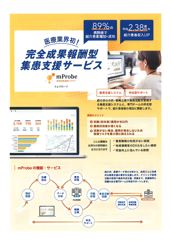 医療業界初（同社調べ）の完全成果報酬型集患支援サービス「mProbe」