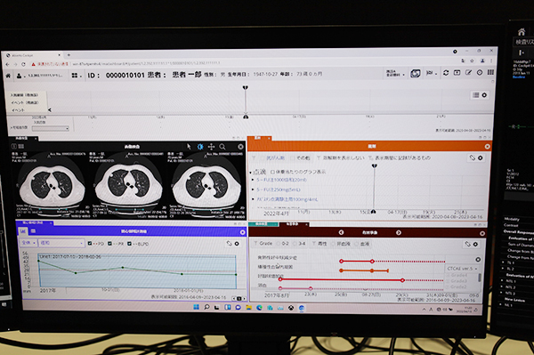 Abierto Cockpitの“関心領域計測値”とがんの“有害事象”の発生状況を表示するパネルを参考展示（W.I.P.）