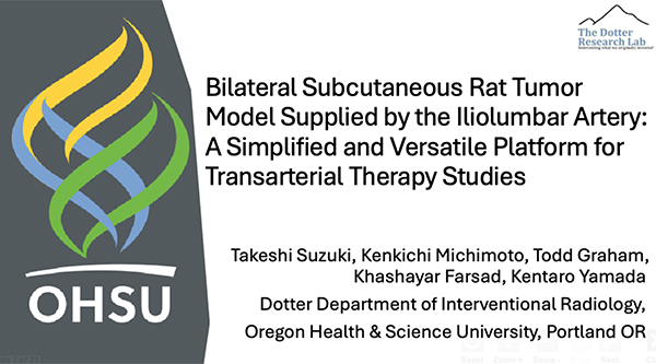 S3B-SPIR-3 BILATERAL SUBCUTANEOUS RAT TUMOR MODEL SUPPLIED BY THE ILIOLUMBAR ARTERY: A SIMPLIFIED AND VERSATILE PLATFORM FOR TRANSARTERIAL THERAPY STUDIES 鈴木健史 氏（Oregon Health & Science University）ほか
